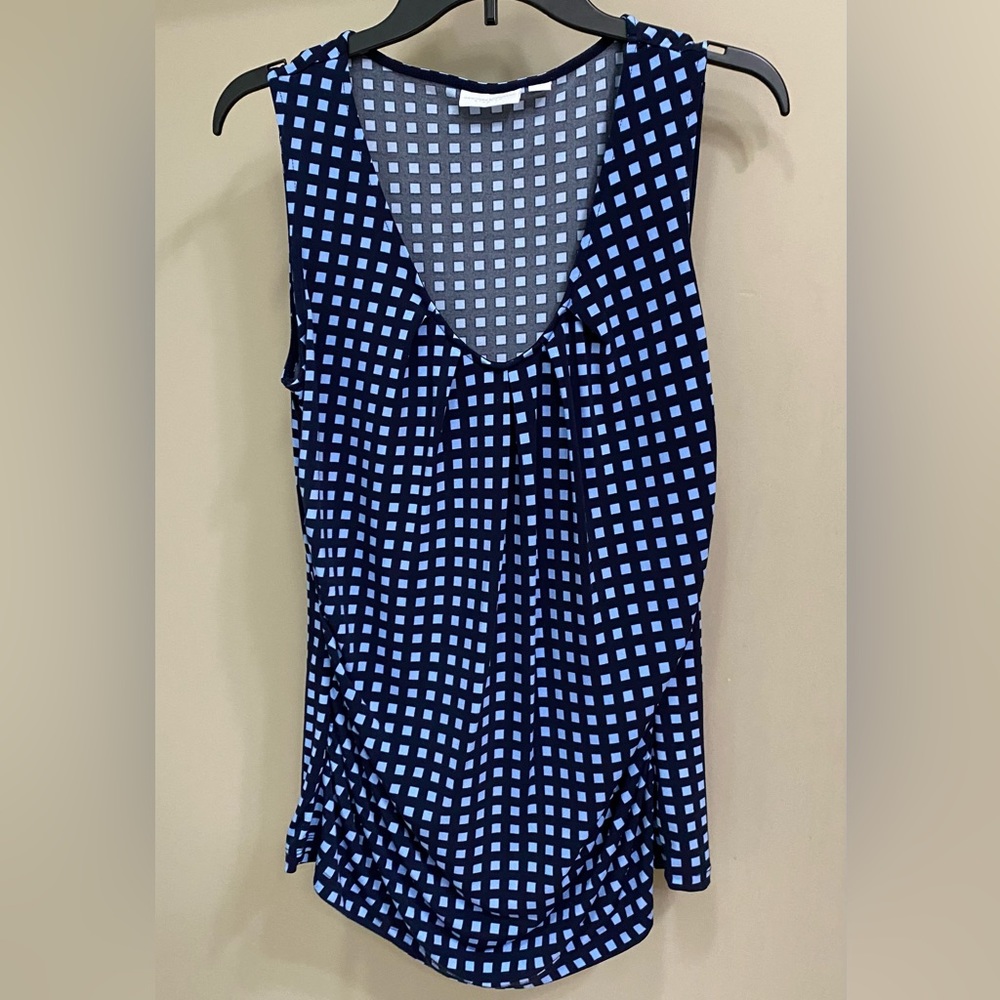 Navy &med blue plaid-blouse.Sleeveless, great under a cardigan or by itself.